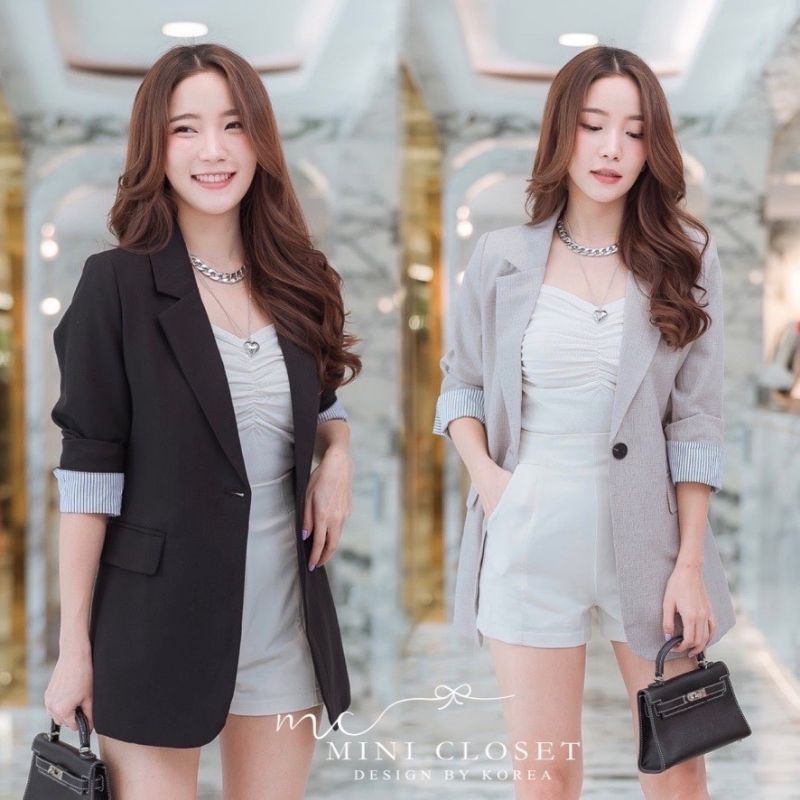 เสื้อคลุมเบลเซอร์ เสื้อสูท ใส่ทำงาน มี 2 สี ดำ ครีม | Shopee Thailand