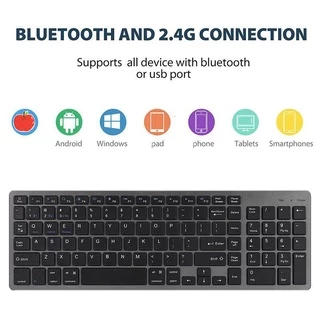 [พร้อมส่ง] คีย์บอร์ดบลูทูธไร้สาย 2.4G ซิงค์ได้หลายอุปกรณ์ โหมดคู่