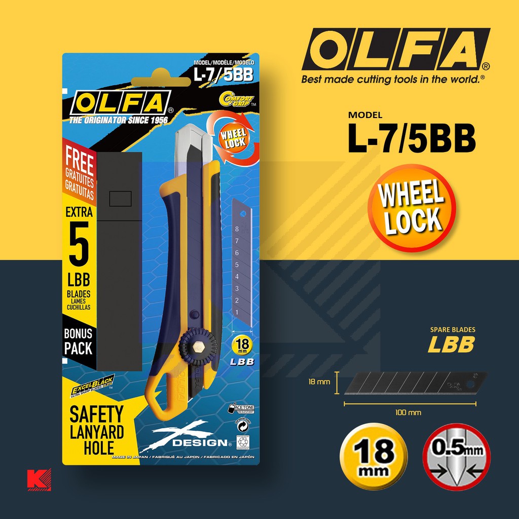 OLFA Utility Knife 18mm Knob Lock Cutter OLFA L-7 End Hanging