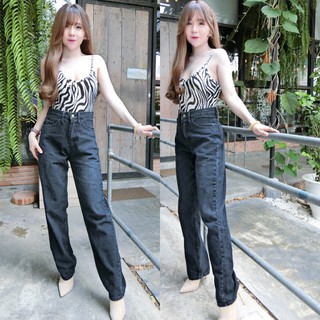 Cc jeans XXL No.037 กางเกงยีนขากระบอก ทรงหลวม เอวสูง กางเกงผู้หญิง เสื้อผ้าแฟชั่น ปลายขาเย็บ