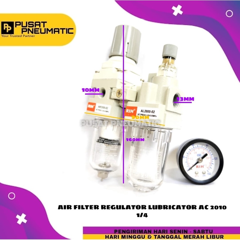 AC 2010-02 FILTER REGULATOR LUBRICATOR 2 หลอด 1/4"
