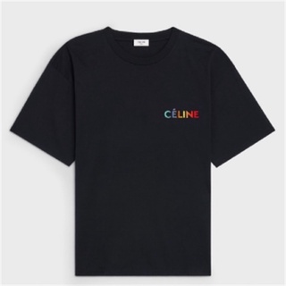 เสื้อยืดแขนสั้นลําลอง ผ้าฝ้าย ปักลายตัวอักษร CELI-E สีรุ้ง แฟชั่นคู่รัก สไตล์คลาสสิก สําหรับเล่นกีฬา