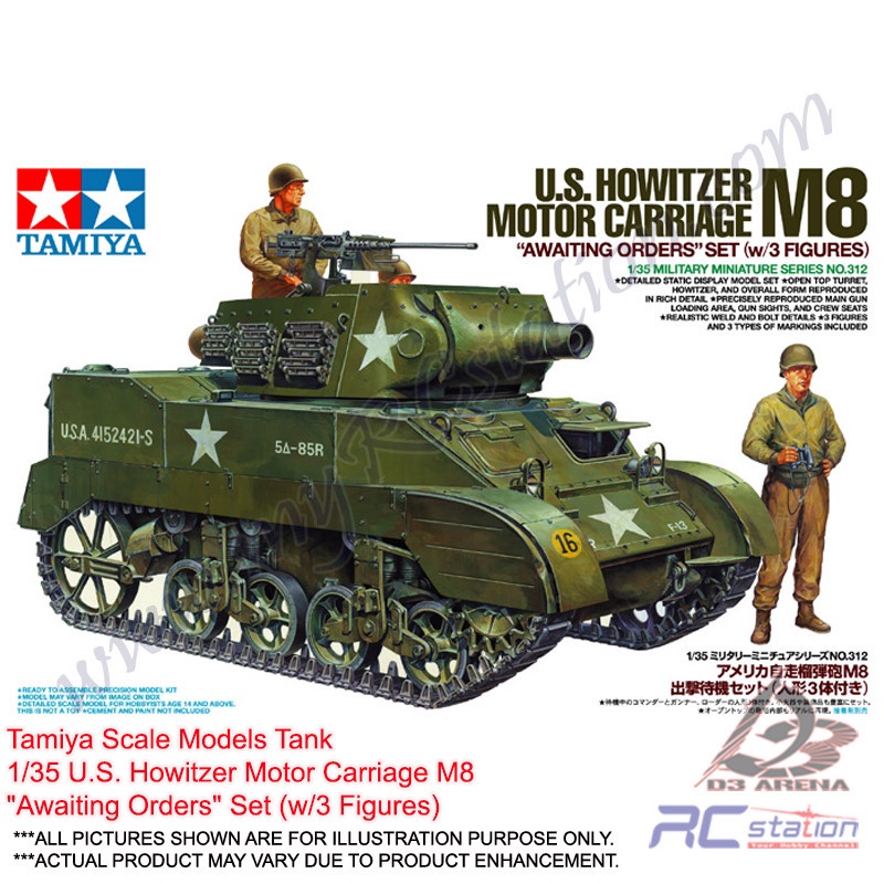 Tamiya Scale Models Tank #35312 - 1/35 U.S. Howitzer Motor Carriage M8 "Awaiting Orders" Set (w/3 Fi