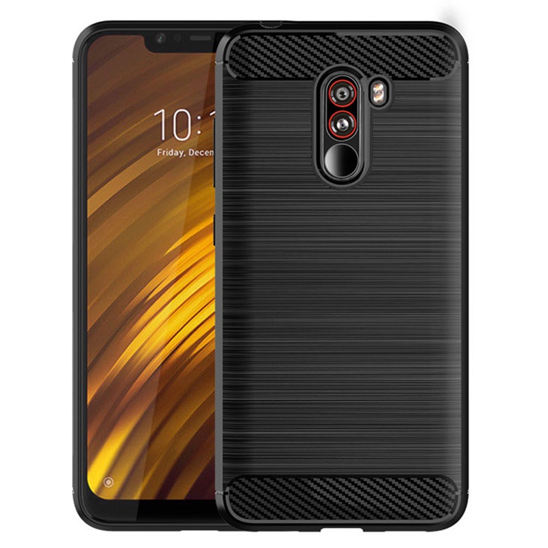เคสซิลิโคนสําหรับ xiaomi Pocophone f1 หรูหราคาร์บอนไฟเบอร์สําหรับ poco โทรศัพท์ f1 Matte ShockProof โทรศัพท์ปกหลัง Coque Fundas