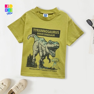 KiddeeCrew เสื้อเด็กแขนสั้นลายไดโนเสาร์เหลืองเขียว short sleeve baby shirt dinosaur pattern yellow green เหมาะสำหรับอาย