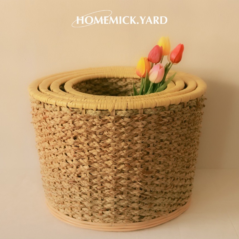 homemick.yard ตะกร้ากกแท้ ตะกร้า กระถางต้นไม้ กระถางใส่ต้นไม้ แฮนด์เมด สานแน่น แข็งแรง มี 5 ขนาด มีทาแลคเกอร์