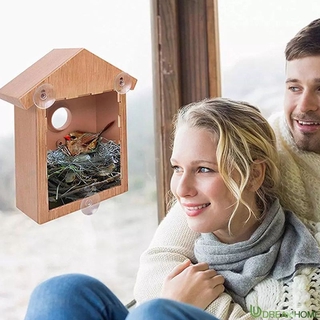 DreamH☛ Wood Bird Nests Outdoor Suction Cup Visible Bird Home Garden Window Birdhouse Dispenser Food Container House Bird Feeder ❀