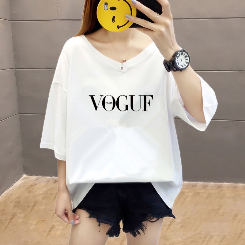 เสื้อยืดแขนสั้น คอวี ขนาดใหญ่พิเศษ แฟชั่นฤดูใบไม้ผลิ และฤดูร้อน สําหรับผู้หญิง ไซซ์ M – 5Xl มี 7 สไตล์ ราคา ถูกที่สุด ดีลบีเคเค แกลเลอรีภาพที่ 4
