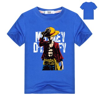 เสื้อยืดแขนสั้นพิมพ์ลาย Anime One Piece Monkey D luff สำหรับเด็กผู้ชาย