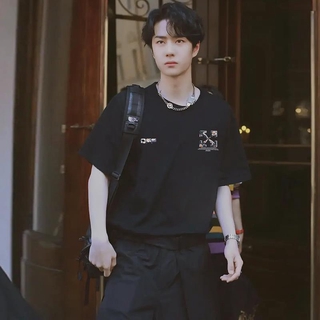 Wang Yibo Daisy เสื้อยืดแขนสั้นผู้ชายและผู้หญิงผ้าฝ้ายแท้หลวม Ins คู่