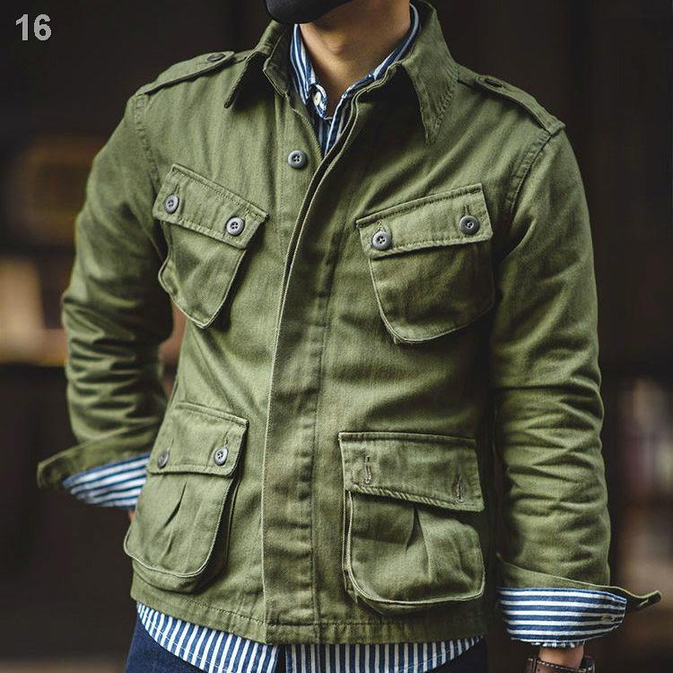 World War II U.S. Army Retro M42 แจ็คเก็ตฤดูใบไม้ผลิและฤดูใบไม้ร่วง Ami Kaji Re-enacted Multi-pocket Paratrooper เสื้อ