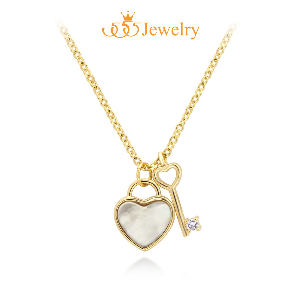 555jewelry จี้พร้อมสร้อย กุญแจและหัวใจประดับด้วยเปลือกมุก รุ่น MNC-BN009 - จี้ห้อยคอ จี้สร้อยคอ จี้ส