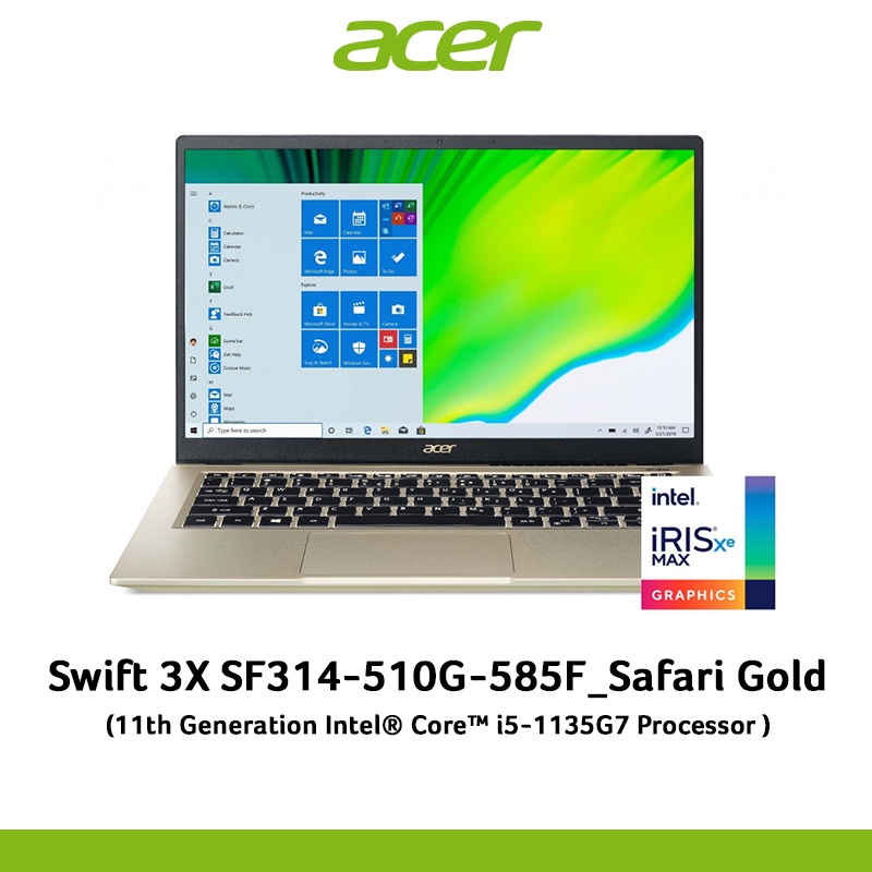 Acer Swift 3X SF314-510G-585F_Safari Gold NX.A10ST.00G Notebook ( โน๊ตบุ๊ค ) 14" FHD i5-1135G7 RAM8GB SSD512GB W11