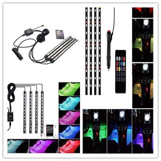 Car LED Strip Light, 4pcs 48 LED Remote Control Multi Color Music Car Interior Lights Under Dash Lighting Kit with Sound