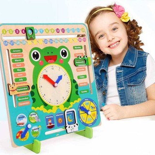 Green Frog Time and Seasons Wooden Board