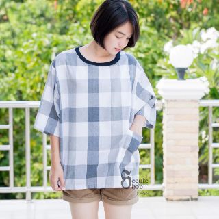 MONOCHROME Plaid Oversize Top (with pocket)