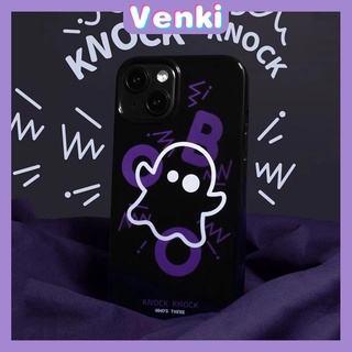 VENKI - Case For iPhone 14 Series TPU Soft Case Halloween Cute Purple Ghost Glossy Black Candy Case Camera Protection Shockproof For iPhone 14 13 12 11 Plus Pro Max 7 Plus X XR