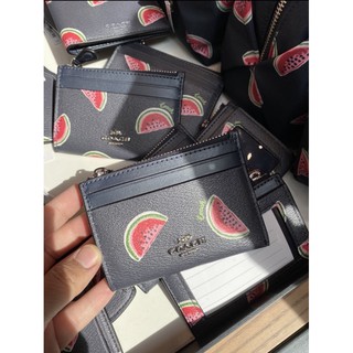 พร้อมส่ง แท้ 🇺🇸 100% New MINI SKINNY ID CASE WITH WATERMELON PRINT (COACH 3301) SV/NAVY RED MULTI