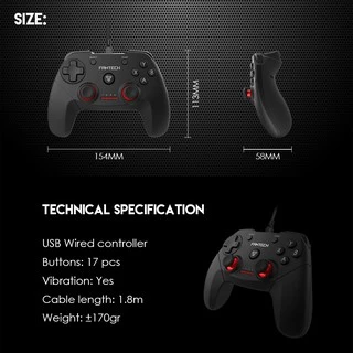 FANTECH GP12 Gaming Controller จอยเกมมิ่ง joystick ระบบ X-input รูปทรงสไตล์ สำหรับ PC
