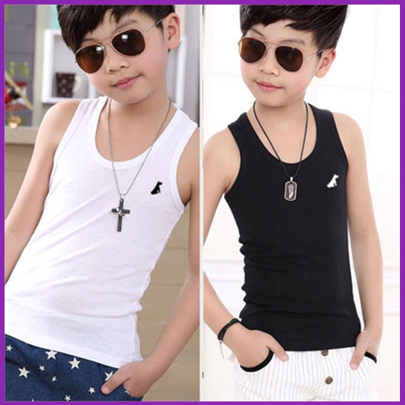 Kid's vest white cotton boy's top pure color children's undershirt