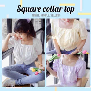 SALE! เสื้อครอปแขนตุ๊กตา ชายเสื้อโค้ง 🌷รุ่น square collar purple shirt