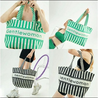 (พร้อมส่ง)(NEW COLLECTION) GENTLEWOMEN STRIPE TOTE : BLACK AND GREEN