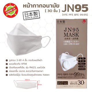 JN95 Mask ทรง3D 4ชั้น มาตรฐานญี่ปุ่นแท้100% MADE IN JAPAN (1 กล่อง มี 30 ชิ้น)