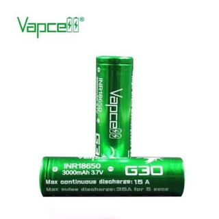 ถ่าน แท้ 100% Vapcell สีเขียวG30 3000 Mah 15A Max 35A (2 ก้อน 255฿)