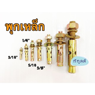 พุกเหล็ก พุ๊กเหล็ก ชุบซิงค์เหลือง 3/16” - 3/8”  Sleeve Anchor