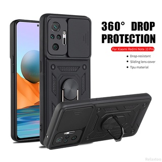 Shockproof Armor Casing For Xiaomi Redmi Note10 Note 10 Pro Max 10C 10s Redmi10 5G 4G Slide Back Camera Lens Protect Full Protection Ring Stand Phone Case Cover