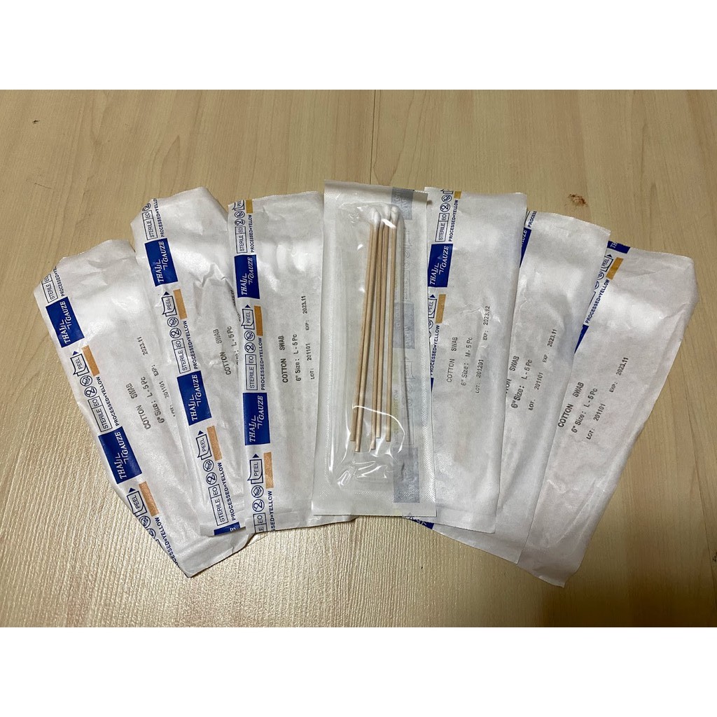 HNH001 พร้อมส่ง THAI GAUZE ไม้พันสำลีปราศจากเชื้อ บรรจุในซอง sterile (Cotton Swab) size S/7-M/14-L/2