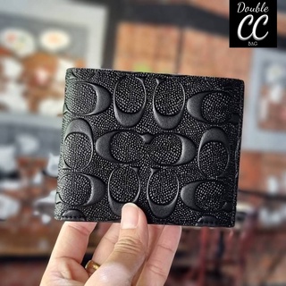 (แท้ 💯%‼) COACH 75371 COMPACT ID WALLET IN SIGNATURE CROSSGRAIN LEATHER