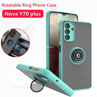 Casing For Huawei Nova Y70 Plus Y70plus Y 70 NovaY70plus Matte Ring Bracket Stand Holder Phone Case Shockproof Protection Hard Back Cover