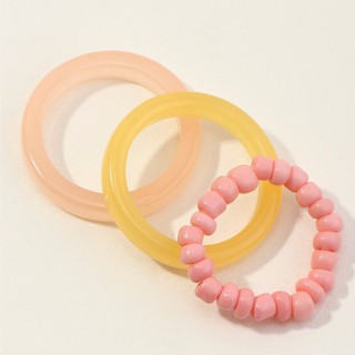 แหวนเรซิ่นเซ็ตชมพู 3pcs pink resin simple ring set