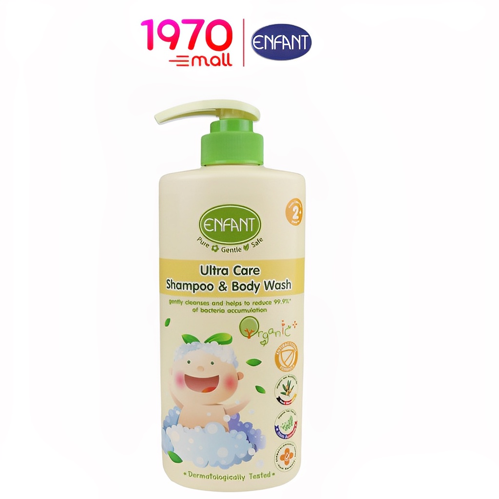 Enfant Organic Shampoo & Body Wash 500ml. เจลอาบน้ำและสระผมในขวดเดียว สูตร ANTI BACTERIAL อายุ 2 ขวบ ขึ้นไป