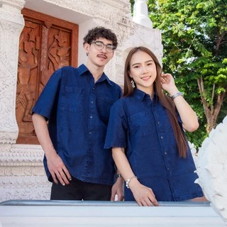 (จันทร์ดีหม้อห้อม) เสื้อหม้อห้อมคอเชิ้ตแขนสั้น 4 กระเป๋า