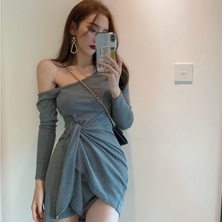 🌷พร้อมส่ง🌷 🔥Hot Sale🔥 sexy mini dress เดรสรัดรูป เซ็กซี่มาก เดรสปาดไหล่