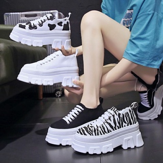 𝐏𝐫𝐞-𝐨𝐫𝐝𝐞𝐫 (พร้อมส่ง ดำ 38=1) รองเท้าผ้าใบส้นสูง 9 cm มี 4 ลาย Platform shoes  (A21)