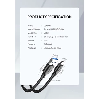 Ugreen สาย USB C สายชาร์จ USB 3.0 Type C สําหรับ Samsung Galaxy Note 8