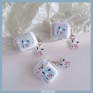 SANRIO เคสซิลิโคน Tpu ใส แบบนิ่ม ลายการ์ตูนสุนัขซานริโอ้ กันสูญหาย พร้อมจี้ สําหรับ AirPods 1 2 pro 3 2021 gen3