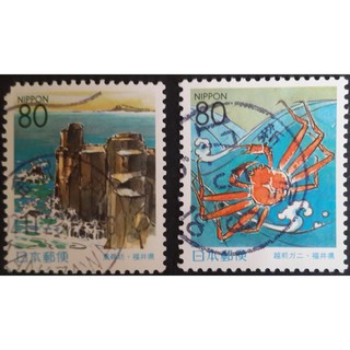 J335 แสตมป์ญี่ปุ่นใช้แล้ว ชุด Prefectural Stamps - Fukui ปี 1999 ใช้แล้ว สภาพตามรูป ครบชุด 2 ดวง