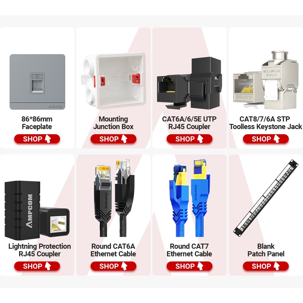 AMPCOM CAT6A RJ45 Inline Coupler Keystone Jack AMPCOM Zinc-Alloy ...