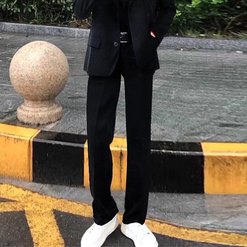 【KT】กางเกงขายาวลําลอง ขากว้าง ทรงหลวม สีดํา แฟชั่นฤดูใบไม้ผลิ และฤดูร้อน สําหรับผู้ชาย