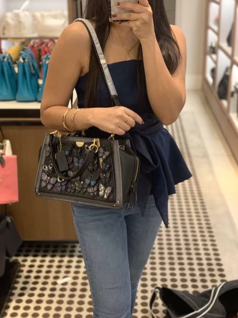 Coach Dreamer with Butterfly Applique and Snakeskin Detail Black