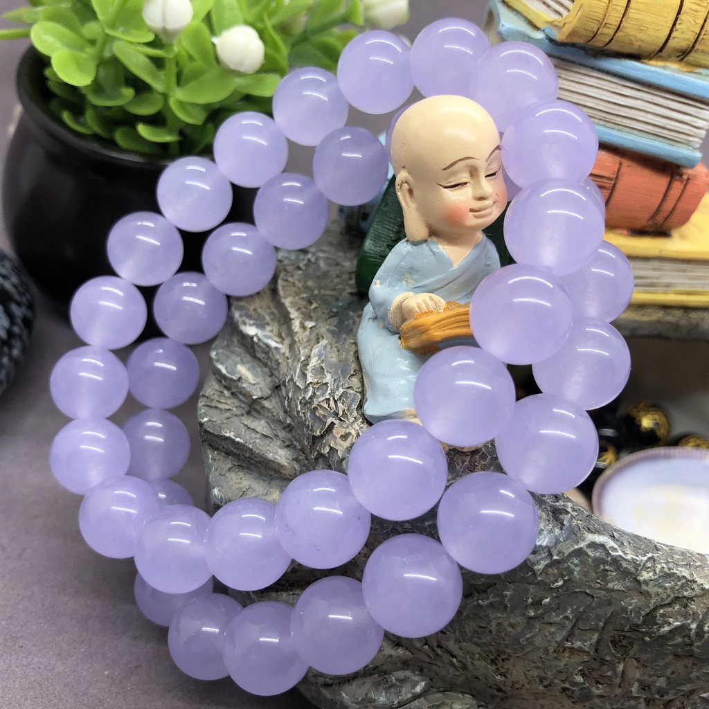 Light Purple Chalcedony Natural Stone Beads กำไลหินโมราสีม่วงอ่อนสำหรับผู้หญิงกำไลข้อมือ