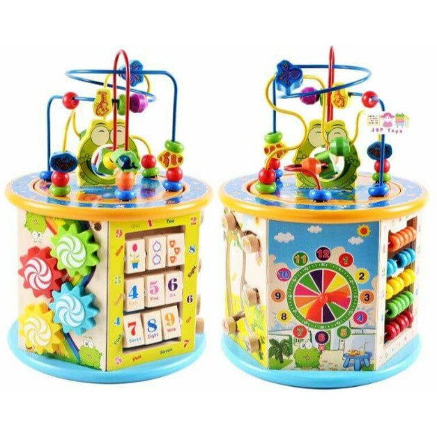 Todds & Kids Toys ของเล่นไม้เสริมพัฒนาการ กล่องกิจกรรมไม้ 8 กิจกรรม รุ่นไม้หนา ขดลวดดึงออกมาเล่นข้างนอกได้