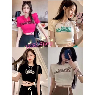 💕Miki-Shop*😍พร้อมส่งเสื้อครอปไหมพรม มีเชือกผูกเอว ใส่สวยเซ็กซี่นะจ๊ะ73516*