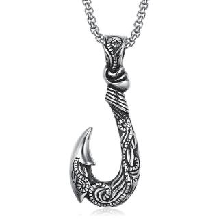 Retro Viking fishhook pendant necklace for mens punk jewelry