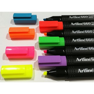 ปากกา เน้นข้อความไฮไลน์์ Artline 660 อาร์ทไลน์ หัวตัด สีสดใส หัวปากกาขนาด 1.0-4.0 มม.