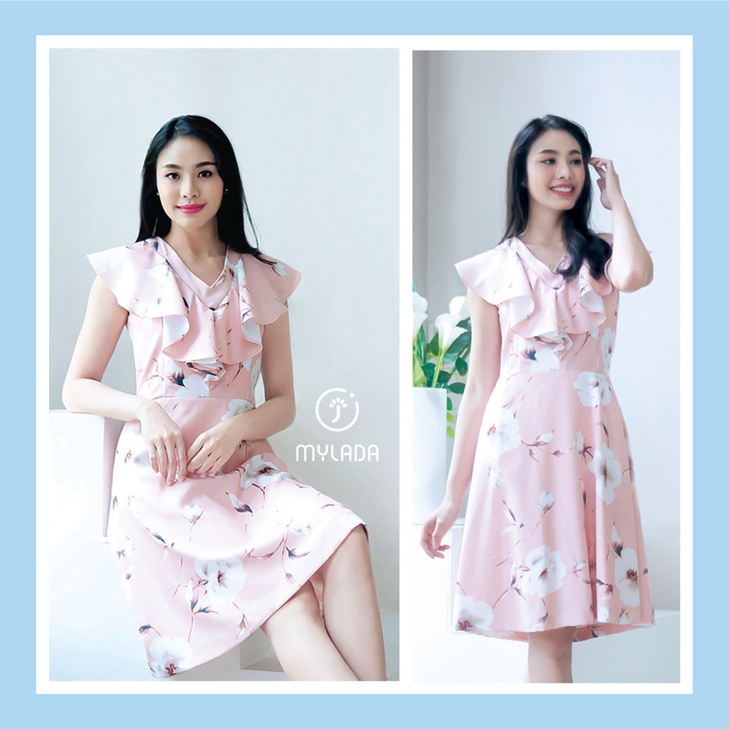 Mylada มายลดา ชุดให้นม เดรสให้นม เสื้อให้นม ปกระบาย MD-B1612 สี Cherry Blossom